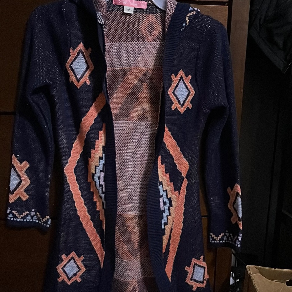 Girls hooded Aztec cardigan sweater